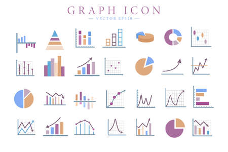 Colorful Graph and chart related flat icons. Infographics business elements. Vector isolated illustrationのイラスト素材