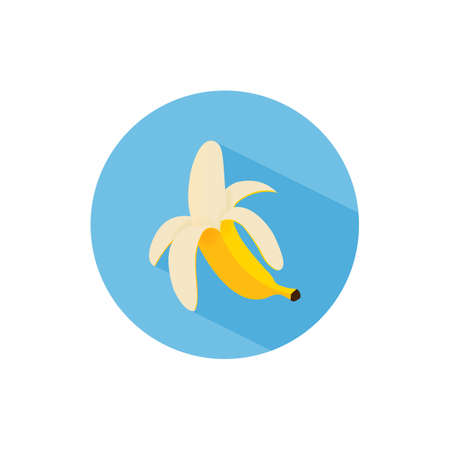 Cartoon style peeled banana. Flat design with long shadow. Vegetarian diet. Isolated vector illustration.のイラスト素材