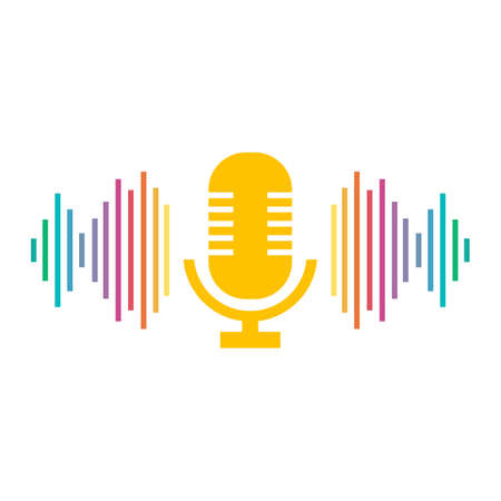 Microphone and sound wave. Podcast symbol. Intelligent assistant. Isolated vector logo illustration.のイラスト素材