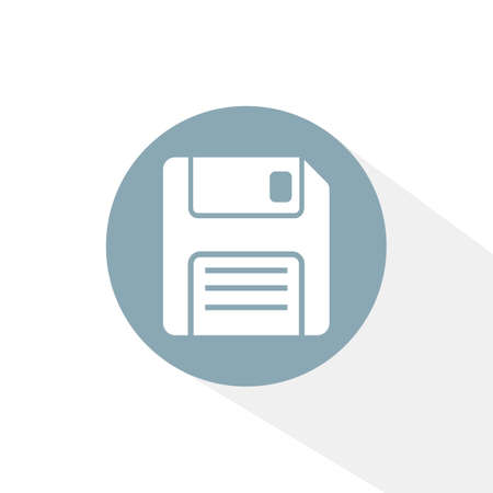 Floppy disk icon. Isolated vector logo illustration with shadow in circle.