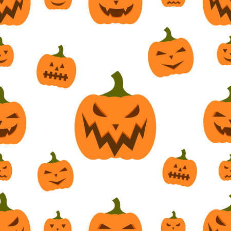 Halloween custom pumpkins seamless pattern. Funny and spooky facial expressions. Vectorのイラスト素材