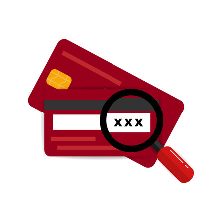 CVV code icon simple. CVV code with credit card and magnifying glass. Isolated vector illustration.のイラスト素材