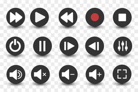Media player button icons set. Multimedia symbols isolated vector illustrationのイラスト素材