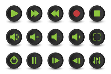 Media player button icons set. Multimedia symbols isolated vector illustrationのイラスト素材