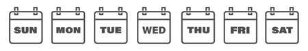 Calendar icons, days of the week line icon set. Sun, Mon, Tue, Wed, Thu, Fri, Sat. Isolated vector illustration.のイラスト素材