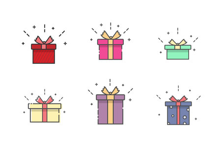 Colorful gift box icon set. Shopping, sales concept. Isolated vector illustration.のイラスト素材