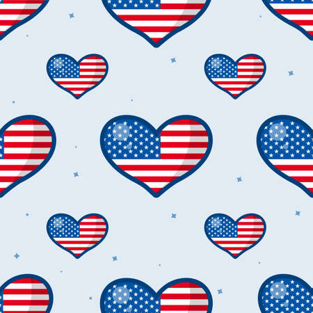 USA flag and heart. Heart shaped United States of America flag seamless pattern. Vector illustrationのイラスト素材