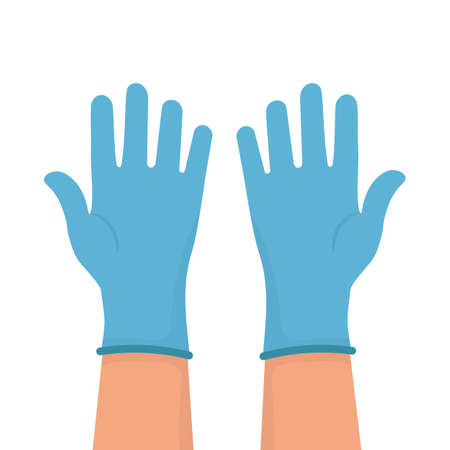 Cleaning gloves. Blue glove fitted to protect the skin from viruses, germs and bacteria. Isolated vector illustration.のイラスト素材