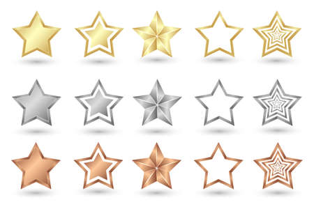 Gold Silver and Bronze stars. Realistic stars. Star icon set vector illustrationのイラスト素材