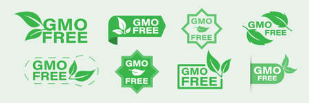 GMO free icons. Healthy food concept. organic cosmetics. Non-GMO labels. Isolated vector illustration.のイラスト素材