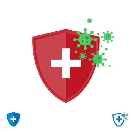 Immune system concept. Bacteria and virus defense. Protection against disease. Isolated vector illustrationのイラスト素材