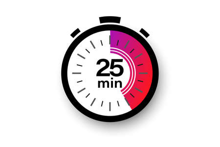 25 minutes timer. Stopwatch symbol in flat style. Editable isolated vector illustration.のイラスト素材