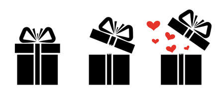 Gift box and open gift box hearts icons. vector illustration isolated on white backgroundのイラスト素材
