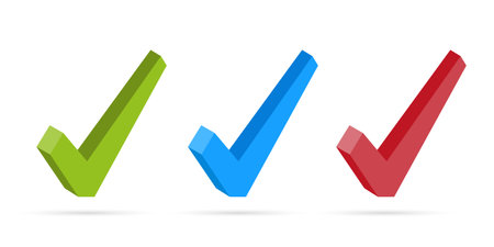 Checkmark icon set. 3d tick sign. Yes that's true. Isolated vector illustrationのイラスト素材