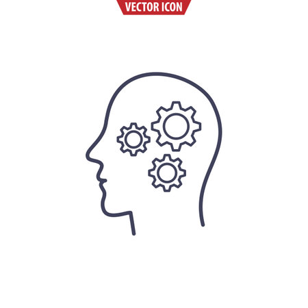 Head and gear wheel silhouette. Mind thinking. Isolated vector illustrationのイラスト素材