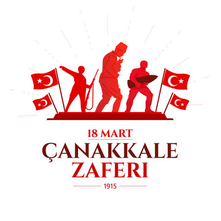 March 18 Canakkale victory card design. Anniversary of the Ãanakkale Victory. Turkish; Canakkale victory March 18, 1915. Vector illustrationのイラスト素材