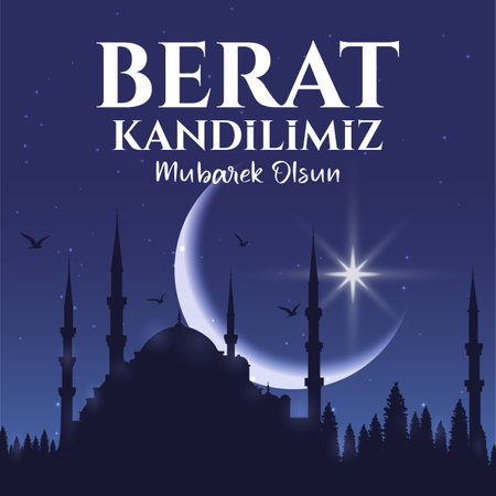 May our Berat Kandil be blessed. Translation: Islamic holy night. vector illustrationのイラスト素材