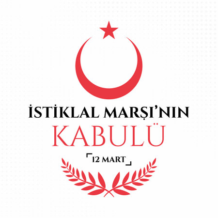 Acceptance of the Independence March, March 12, 1921. Translation: Acceptance of the National Anthem and commemoration of Mehmet Akif Ersoy, March 12, 1921. Vector illustrationのイラスト素材
