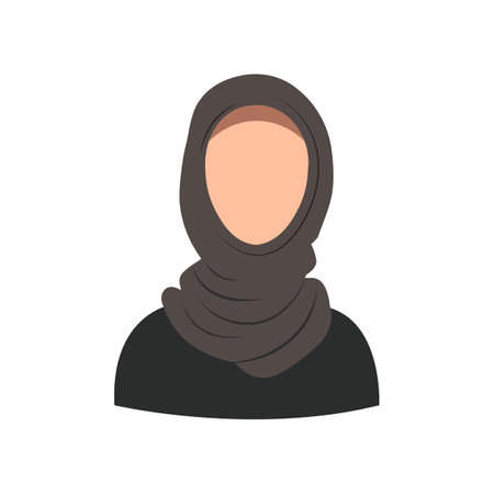 Arab Woman Face Covered with Hijab. muslim woman. Muslim Girl Avatar. Avatar icon in flat style. Smiling girl in a scarf. Isolated vector illustrationのイラスト素材