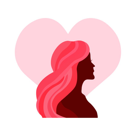 Young woman silhouette and heart. Self care and body positive concept. vector illustration.のイラスト素材