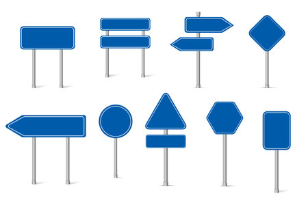 Collection of blank blue road sign. modern road sign. direction. Isolated vector illustration.のイラスト素材