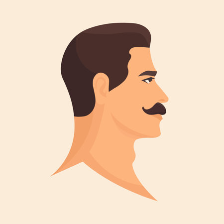 Portrait of mustache brunet man. side view. Abstract male portrait, face view. Isolated vector illustrationのイラスト素材
