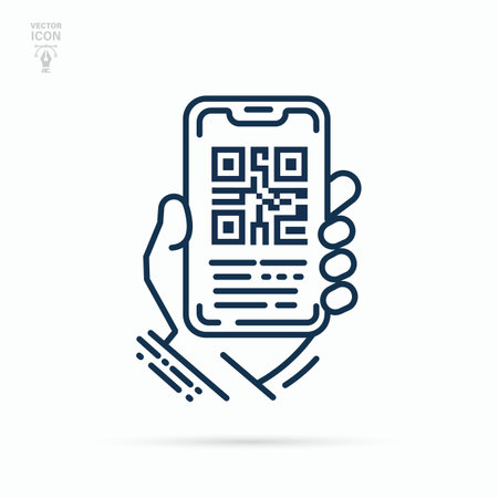 QR code smartphone scanner linear icon. Matrix barcode scanning mobile phone application. Vector illustrationのイラスト素材