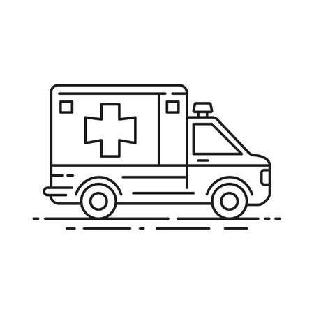 Ambulance vehicle line icon. First aid, emergency service. Urgent medical care concept. Isolated vector illustration.のイラスト素材