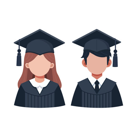 Graduate female and male student avatar. Graduation cap and gown. Vector illustrationのイラスト素材