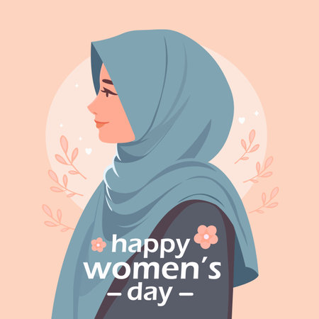8 March, happy women's day. Hijab woman side profile. Vector illustrationのイラスト素材