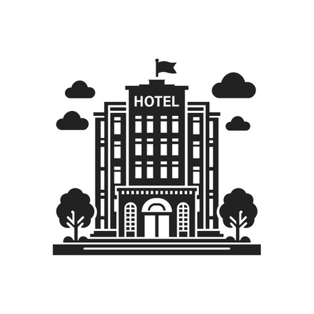 Hotel building icon, silhouette style. Vector illustrationのイラスト素材
