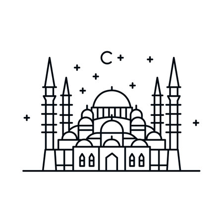 Sultanahmet Mosque. Blue Mosque line icon. Turkish architecture mosque. Vector illustrationのイラスト素材