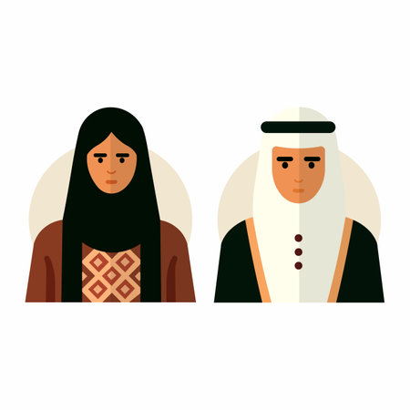 Portrait of arab muslim woman and man. Middle Eastern people. Vector illustrationのイラスト素材