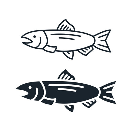 Salmon line and flat icon. Fish and seafood. isolated vector illustrationのイラスト素材
