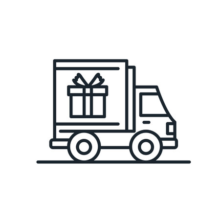 Delivery truck with gift box Icon. Online delivery service and online order tracking concept. isolated vector illustrationのイラスト素材