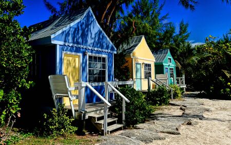 Multi-colored bungalows for a vacation paradise in the Caribbeanのeditorial素材
