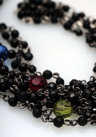 Beautiful multicolored fashionable necklace with strands of beadsの写真素材