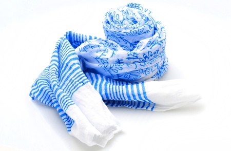 A trendy blue and white lightweight scarf の写真素材