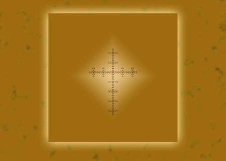 Gold glowing Christian cross on abstract backgroundの写真素材