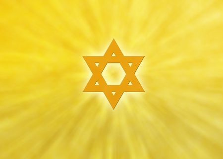 Jewish background with orange sunrays and glowing star of davidの写真素材