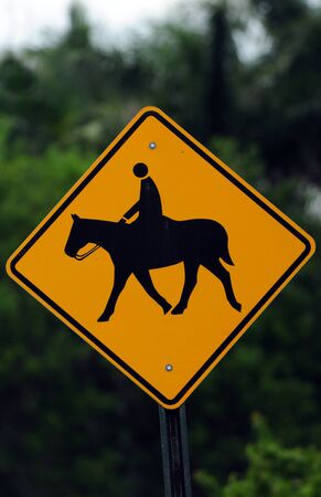 Horse rider warning traffic signの写真素材