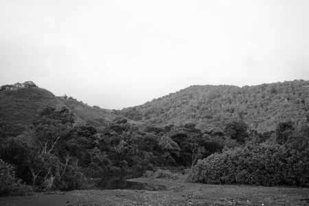 black and white mountain landscape in panama
