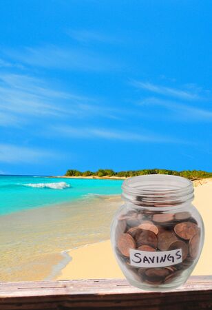 Saving pennies for retirement or saving for dream vacation concept の写真素材