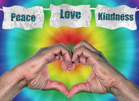retro tie-dye with heart hands for peaceful hippie conceptの写真素材