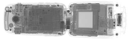 X-RAY IMAGE OF T-MOBILE CELL PHONEの写真素材