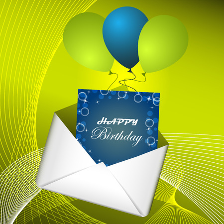 Happy birthday card with envelope and ballons on the green backgroundのイラスト素材