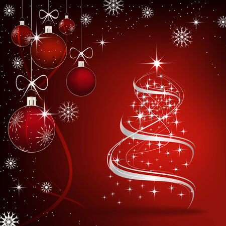 Christmas background with christmas tree, snowflakes, snow and glitterのイラスト素材