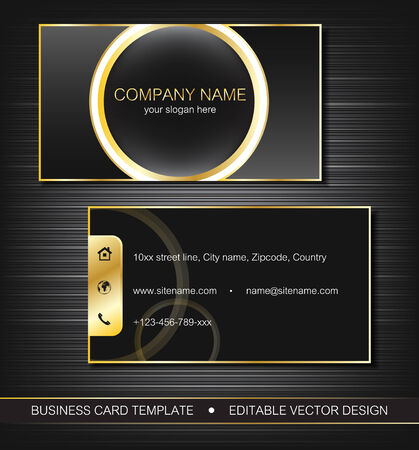 Business card template with gold lines, front and back sideのイラスト素材