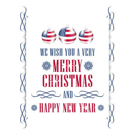 Christmas vector background in american style with bauble, design for your postcard, greeting card and happy holiday, vector illustrationのイラスト素材