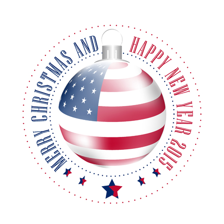 Christmas vector background in american style with bauble, design for your postcard, greeting card and happy holiday, vector illustrationのイラスト素材
